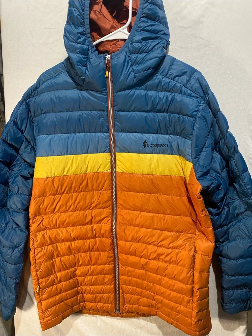 cotopaxi Down Jacket Blue, Yellow & Orange Men's Puffer Jacket